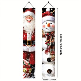 Saoplasa 2PCS Christmas Porch Banner Decorations Santa and Snowman Hanging Door Signs 71 x 12 Inch Outdoor Indoor Xmas Wall Decor Front Door Banners Holiday Party Supplies for Home Fireplace Entryway
