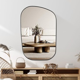 MICLEANCRO Irregular Wall Mirror 19.7"x 35.5" Black Frame Asymmetrical Mirror Decor for Living Room Bedroom Bathroom Entryway