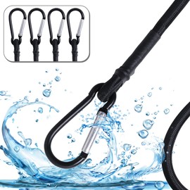 Bungee Cord with Carabiner Hook Clip|4 Pack Black Rubber Heavy Duty Straps Elastic Rope Locks onto Anchor Points for Outdoor Tent/Bike/Transporting/Luggage Rack/Cargo/Camping/RV/Hand Carts(18"