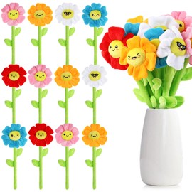 ZJoey 18 Pcs Plush Smile Flower Stuffed Bendable Stems Plush Bouquet Toy Soft Floral 12.6 Inch for Graduation 2025 Mother's Day Valentines Day Girl Girlfriend Wife Family and Friends(Elegant Style)
