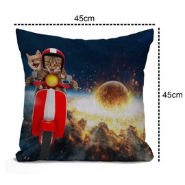 Tomda Two Funny Cats are Driving a Moped Cotton Linen Cushion Cover Throw Pillow Case Home Office Decorative for Sofa Living Room Square 45x45cm 18x18 Inches