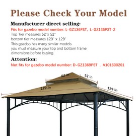 SCOCANOPY Replacement roof Compatible with Target Madaga Gazebo Model L-GZ136PST,(New Khaki)