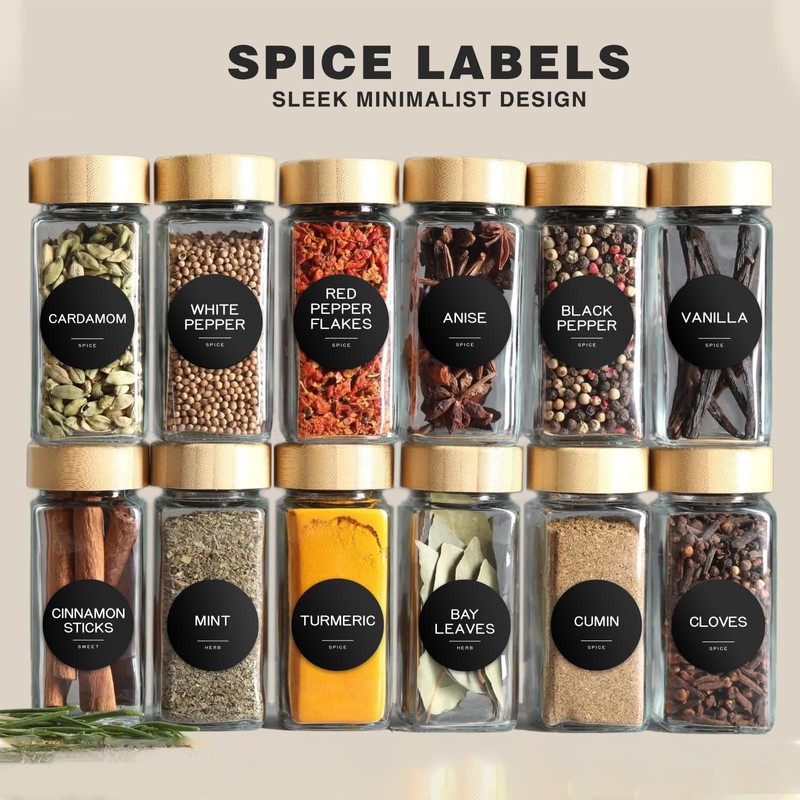 Kuocodall 245 Spice Jar Labels - Round Preprinted Minimalist Waterproof