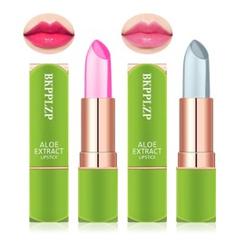 BKPPLZP 2 Pack Crystal Flower Jelly Lipstick,Magic Color Changing Lipstick,PH Clear Temperature Color Changing Lip Gloss,Lip Balm,Long Lasting Nourishing Moisturizing Lip Stick Set F