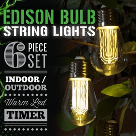 LitezAll LED Edison Bulb String Lights, Battery Operated Outdoor String Lights with Built-in Timer, Warm Glow Vintage Patio Lights for Indoor/Outdoor Decor & Gifting – 6-Pack (Batteries Not Included)