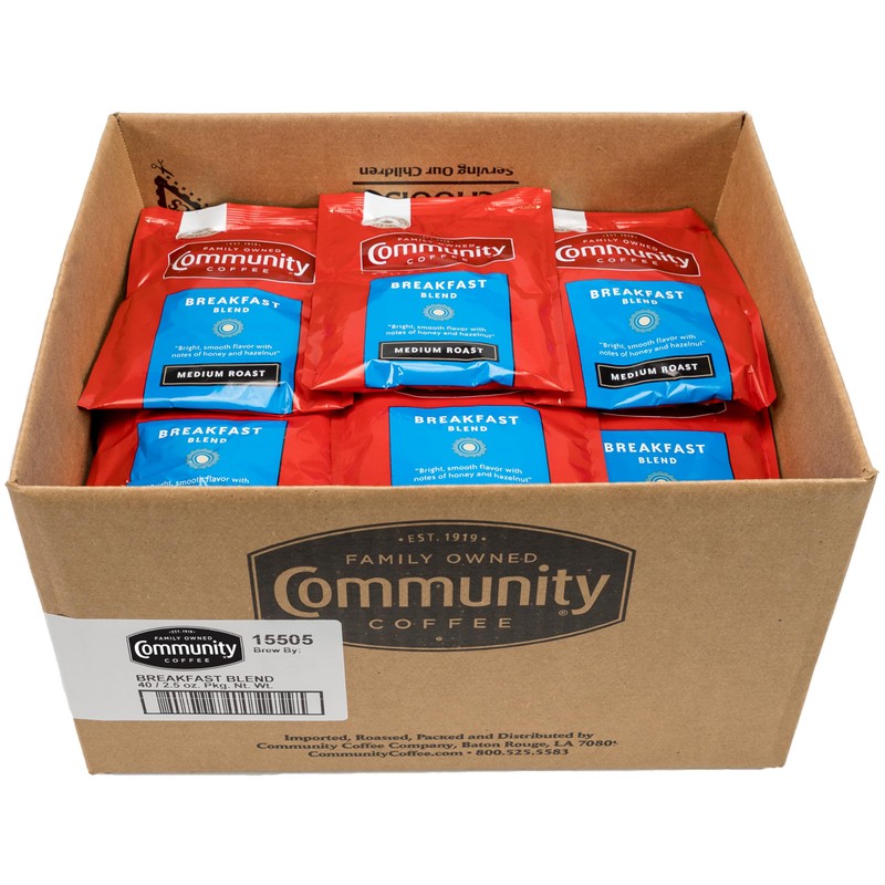 Community Coffee Ground Coffee Packets, Breakfast Blend Medium Roast, Pre-Measured