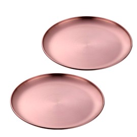 Buyer Star 2 Packs Metal Dinner Plates- Stainless Steel Color Heavy Duty Kitchenware Round Metal 9 Inch Plates | Dishwasher Safe | BPA Free| Use for BBQ Steak (ROSE GOLD)