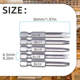 Screwdriver Bits U Type, 1/4 Inch Hex Shank U-shaped Magnetic Screwdriver Bits, 50 mm S2 Alloy Steel U4/U5/U6/U7/U8 Screwdriver for Electrical Appliances Pack of 10