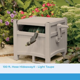 Suncast Garden Hose Reel Hideaway for 5/8" Hoses, Retracting Storage of 100ft, Light Taupe