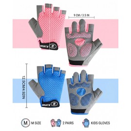 LOZTBUE 2 paia Guanti Sportivi per Bambini – guanti decorati per pattinaggio artistico, Guanti da Ciclismo a Mezze Dita,Rete Elastica,Adatti per Ciclismo,Pattinaggio a Rotelle e Altri Sport(Rosa/Blu)