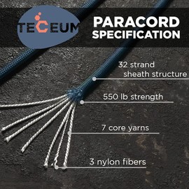 TECEUM Paracord Type III 550 Blue Oil – 200 ft – 4mm – Tactical Rope MIL-SPEC – Outdoor para Cord –Camping Hiking Fishing Gear and Equipment – EDC Parachute Cord – Strong Survival Rope 420 n1