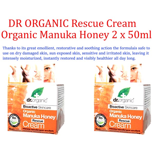 2 x 50ml DR ORGANIC Manuka Honey RESCUE CREAM Bioactive Intensive Care Emollient