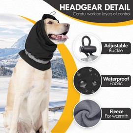 JOHNBOLIN Dog Fleece Snood Ear Protector, Adjustable Neck Gaiter, Waterproof Calming Hoodie Ear Cover Relieve Anxiety, Neck Head Warmer Headband for Grooming (Black, Small)