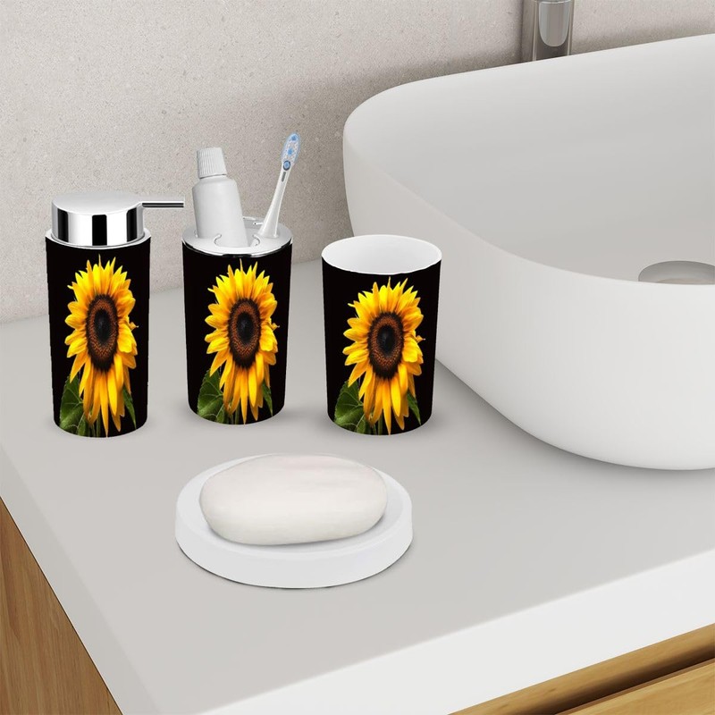 XNGJEMVWXO Bathroom Accessory Set 6 Piece Single Sunflower Black Toothbrush