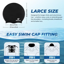 Large Swim Cap for Women Men Adults, Silicone Swimming Cap for Long Hair, Braids, Dreadlocks & Afros, Waterproof Swim Hats Bathing Caps to Keep Hair Dry-White