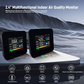 FelRelWel Indoor Air Quality Monitor,2.8 Inch Screen,9 in 1 Air Quality Detector Measurement (CO2,TVOC,HCHO,PM2.5,PM1.0,PM10,Temperature,Humidity,Time),Bluetooth App Control Date Historical Data,Black