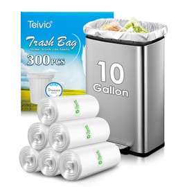 10 Gallon 300 Counts Medium Trash Bags Tall Kitchen Garbage Bags by Teivio, 9 Gallon 10 Gallon 11 Gallon,Bathroom Trash Can Bin Liners, Intended for Home,Plastic Bags for office kitchen, Clear