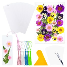 Cardstock Blank Bookmarks Set, 8 Pcs DIY White Craft Bookmarks for Pressed Flowers, Dried Floral Book Mark Making Kit with 36 Pcs Pressed Flowers, 8 Pcs Tassels, Book Marks for Dried Floral
