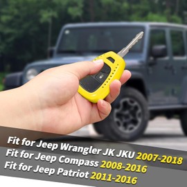 Key Fob Cover Case Protector Fit for Jeep Wrangler JK JKU 2007-2018, Fit for Jeep Compass 2008-2016, Fit for Jeep Patriot 2011-2016 (Yellow)
