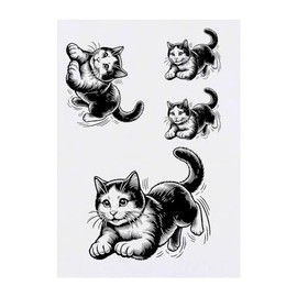 4 x 'Playful Cat' Temporary Tattoos - Water Resistant, Skin-Safe, Non-Toxic Transfers, Mixed Sizes (TO00073082)