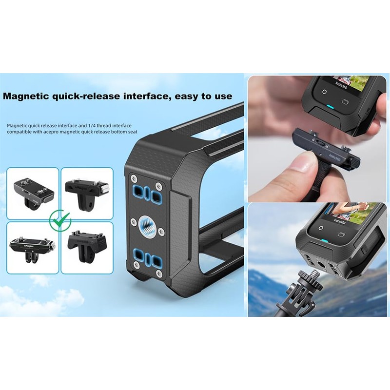 Camera Cage for Insta.360 X5, Magnetic Quick-Release Frame with Side-Window