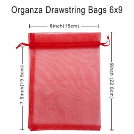 Jexila 50 Pack Red Organza Gift Bags 6X9 Inch Sheer Mesh Bags Drawstring for Jewelry Pouch Christmas Party Favor Mother's Day Goodie Candy Treat Bags