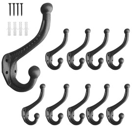 Redsia 10 Pack Cast Iron Hooks, 4'' Tall Antique Wall Hooks, Heavy Duty Coat Hooks with Mounting Hardware, Farmhouse Decorative Hooks for Bags, Hats, Towels, Clothes