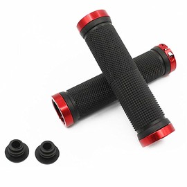 Bike Grips, Double Locking Bike Bicycle Mountain Bike Handlebar Grips, Include with Plastic End Caps, Bicycle Handle Bar Aluminum Alloy Lock Ring