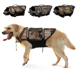 Kosgraiy Dog Life Jacket Camouflage Dog Life Vest with Reflective Strips,High Buoyancy Adjustable Dogs Safety Swim Vest with Rescue Handle for Swimming and Boating,Camo-1,S