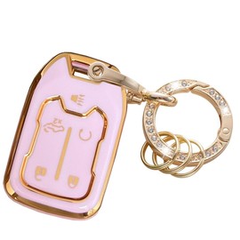 WENHENI For GMC Key Fob Cover Car Key Shell with Fashion Keychain Fit For GMC Acadia Terrain Yukon Chevy Suburban Tahoe Smart Key (5-Button Pink)