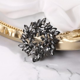 BriLove Bridal Holiday Party Austrian Crystal Rhinestone Elegant Flower Marquise Wreath Brooches for Women Grey Black-Tone