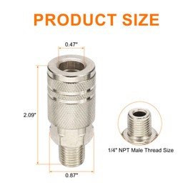HARFINGTON 2pcs 1/4" NPT M Style Industrial Male Coupler Air Hose Fittings Quick Connector for Air Compressor Pneumatic Tools, Silver