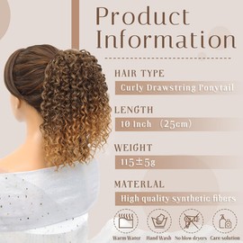 LOSMOEER Ponytail Extension 10 Inch Drawstring Ponytail Hair Extensions for Women Brown and Honey Blonde Short Kinky Curly Ponytail Fake Hairpiece Daily Party Use