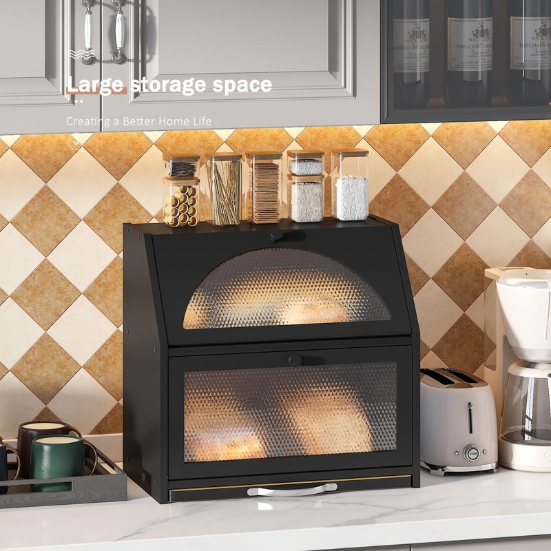 STDDRE Bamboo Bread Box with Cutting Board, Double Layer Extra