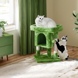 Yaheetech 23.5in Cat Tree, Cute Cat Tower for Indoor Cats with Wide Top Perch, Warm Condo, Sisal Scratching Posts for Large Cats, Green