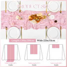 8 Pack Light Pink Cheesecloth Table Runner 120 Inch 10FT Spring Boho Rustic Sheer Gauze Cheese Cloth Table Runner for Wedding Baby Shower Birthday Party Table Decor