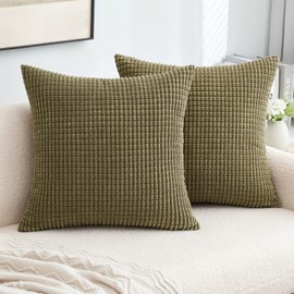MIULEE Pack of 2 Olive Green Decorative Throw Pillow Covers Soft Corduroy Pillow Covers Pillowcase Cushion Covers Home Decorfor Living Room Couch Bed Sofa 20 x 20 Inch 50 x 50 cm