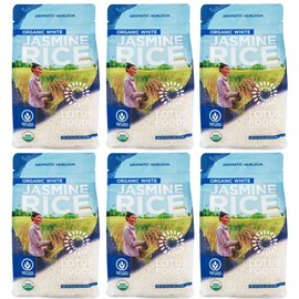Lotus Foods Organic White Jasmine Rice - Jasmine Rice, Gluten Free White Rice, Organic Rice, Long Grain Asian Sticky Rice, USDA Organic, Vegan, Gluten Free - 30 Oz (Pack of 6)