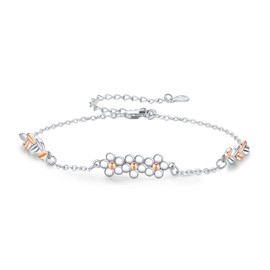 Daisy Anklet Bracelet for Women 925 Sterling Silver Adjustable Daisy Flower Beach Foot Chains Summer Daisy Bracelet Jewellery Gift for Mom Daughter Birthday