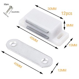 Door Catch,Cupboard Magnetic Door Catch for Cabinet 12PCS +52 Pcs Screws Kit Heavy Duty Magnet Catches Kitchen Latch Small Home Furniture Wardrobe White