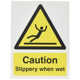 Seco Caution Slippery When Wet Sign, 150mm x 200mm - 1mm Semi Rigid Plastic