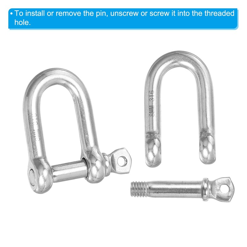 PATIKIL Screw Pin Shackle M8 5/16" 882lbs, 316 Stainless Steel