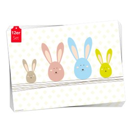 Place Mat I Place Mat – Spring and Easter – Four Colourful Bunnies – 12 Pieces 44 x 32 cm Made of Premium Natural Paper in Storage Folder – The Special Themed Table Decoration