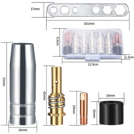 25 Pcs MIG Welding Tips, 15 MIG MAG MB15 15AK Welding Torch Contact Tips 1.0mm M6 & 5 Nozzles & 2 Insulated & 1 Tips Holder Difuser for Welding Gun Accessories, MIG/MAG Welding Torch Consumables