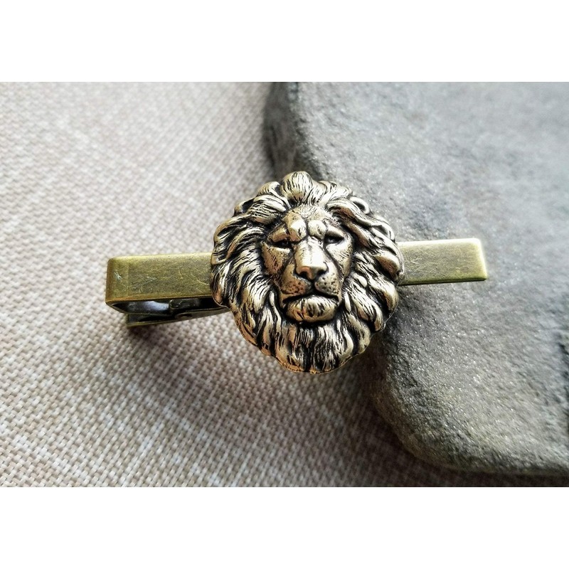 Handmade Oxidized Brass Lion Tie Clip