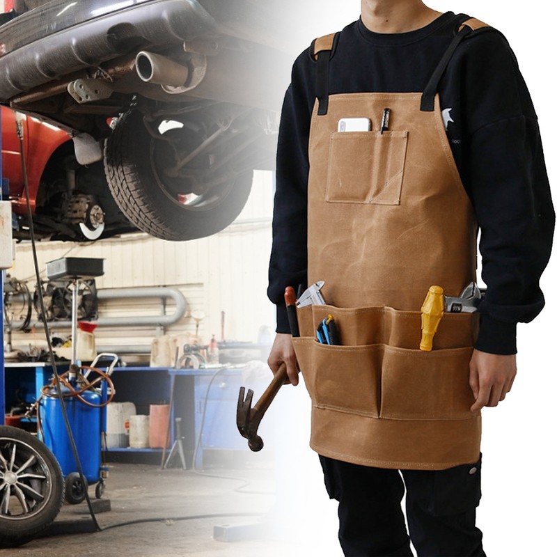 Multi Function Waterproof Waxed Canvas Apron Working Tool Aprons for