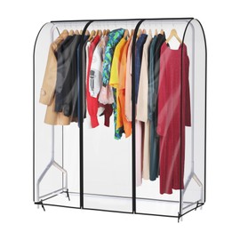 Syeeiex 4ft Transparent Clothes Rack Cover with 2 Zips, Large Hangers, Protective Cover, Dustproof Garment Cover for Clothes Rack, 127 x 50 cm