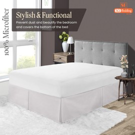 18 Inch Drop Bed Skirt Queen Size with Platform to Stay in Place Elegant Pleated Design with Split Corners Wrinkle Resistant Fabric for Modern and Stylish Look - Light Grey