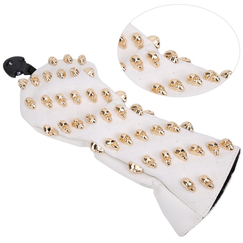 Golf Wood Headcovers PU White Skull Rivet Design Waterproof Durable