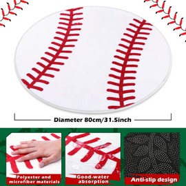 Nuanchu 3 Pcs Baseball Plush Pillows and Baseball Rug for Boys Room Decor Fluffy Soft Stuffed Sports Throw Pillows Round Carpet Area Rug for Bedroom Decor(31.5", 4.7")